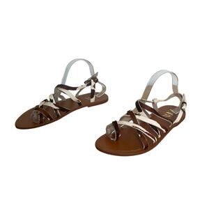 Zara Womens Leather Cow Print Strappy Flat Sandals Size 40 / US 9 Festival Boho
